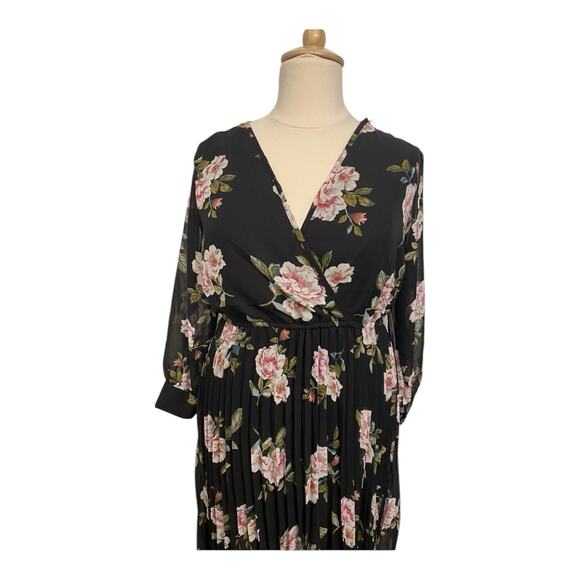 Indigo Rose 2X Dress Floral Black Pink And Green Flowers Long Sleeve Breathable - Picture 4 of 7